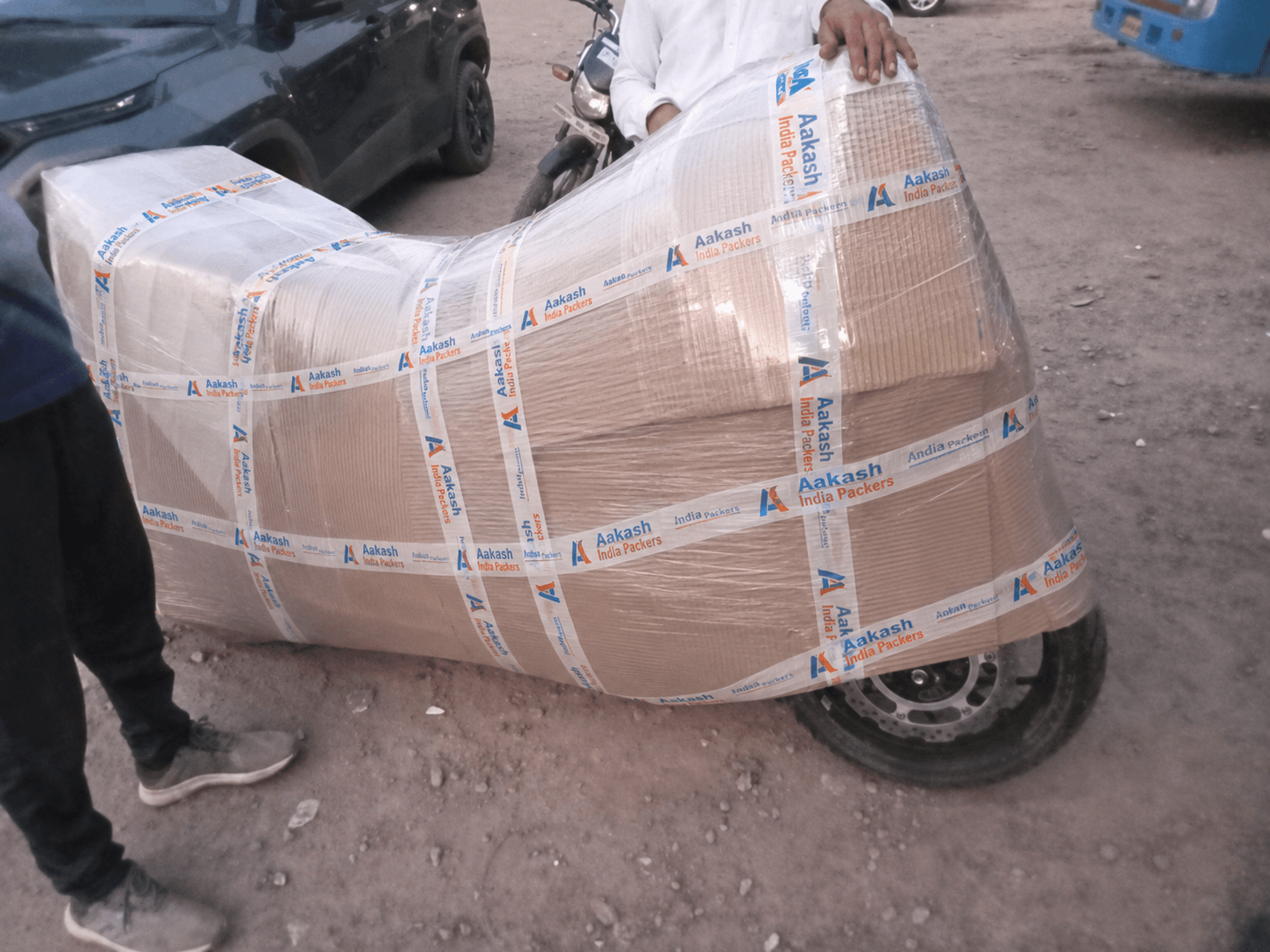 Bike wrapped and packed for transport
